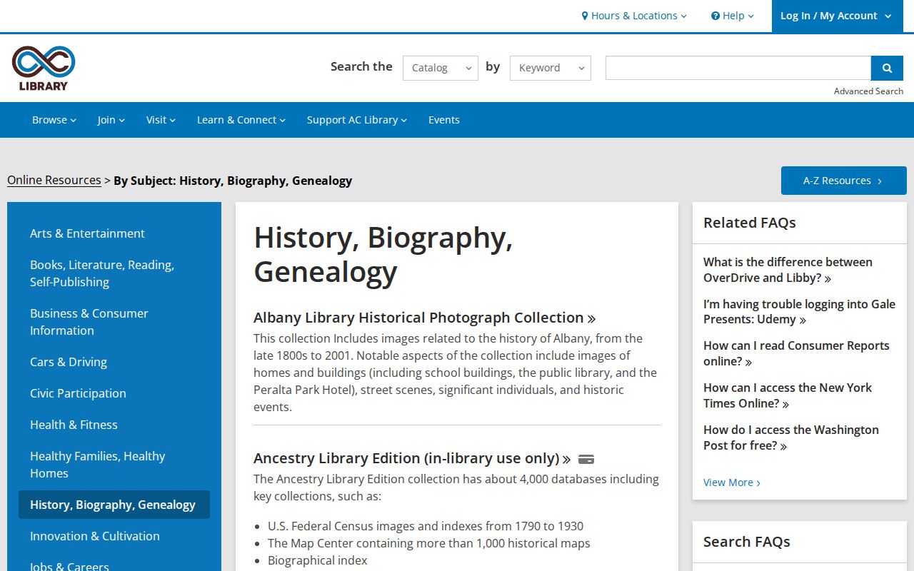 Albany residents directory reference to Alameda County Library genealogy resources