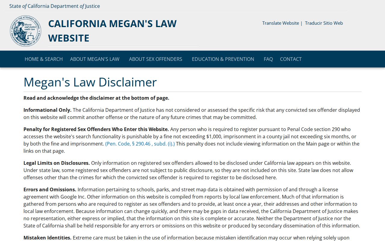 Albany neighbors lookup reference for California Megan's Law registry