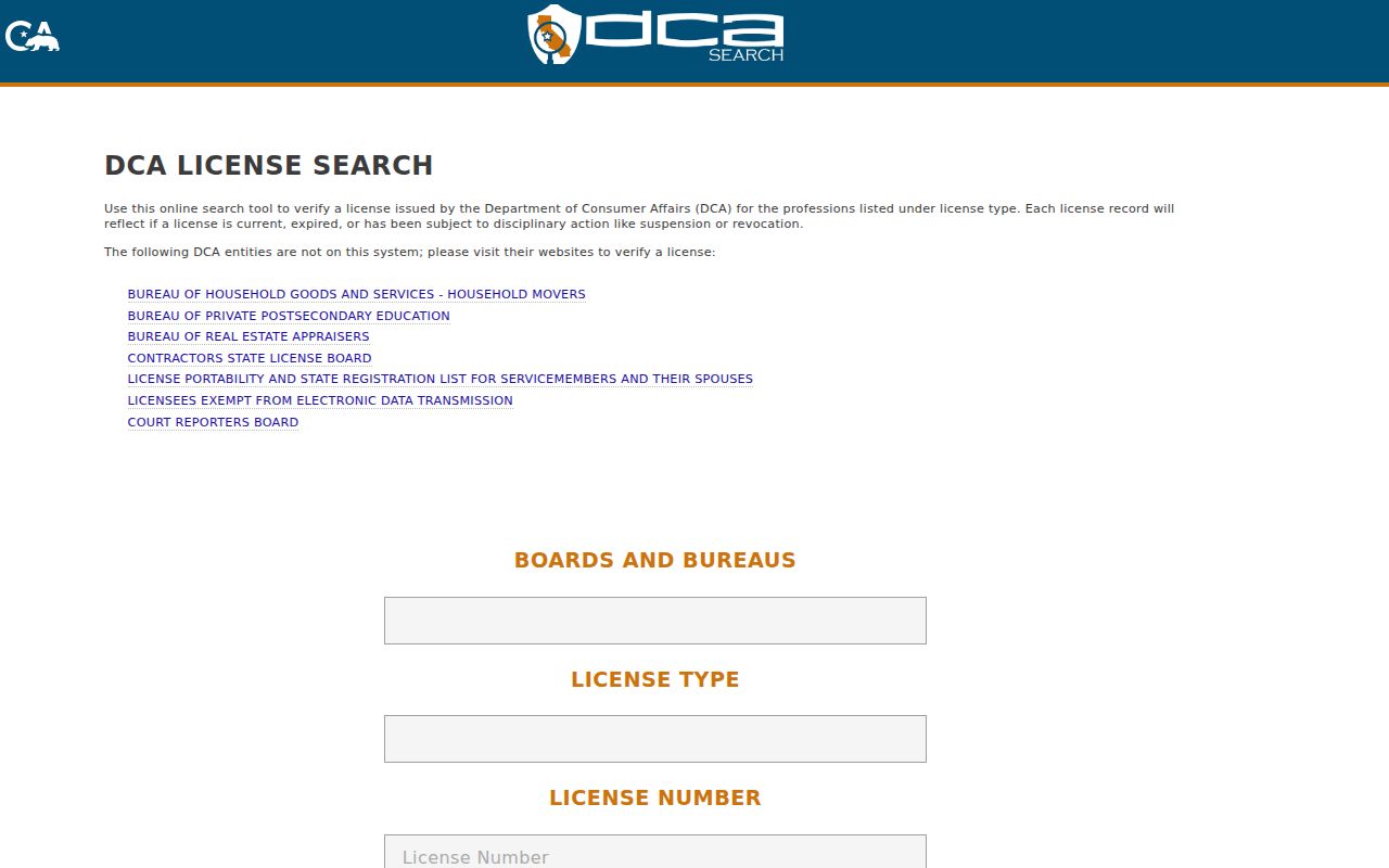 Albany resident lookup view of California professional license search